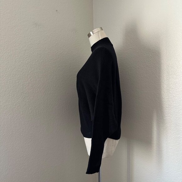 Zara Rib Knit Sweater Mock Neck Bat Sleeves Minimalist Black Sz M - Picture 4 of 7